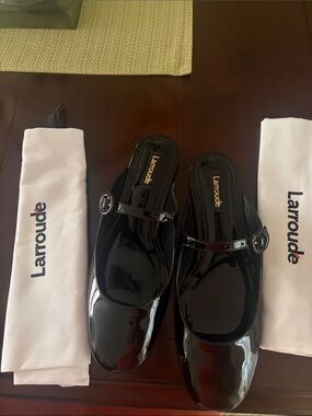 Larroude Black Patent Mary Jane  Mules